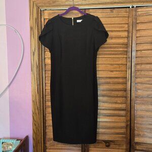 Calvin Klein tulip sleeve black crepe sheath dress